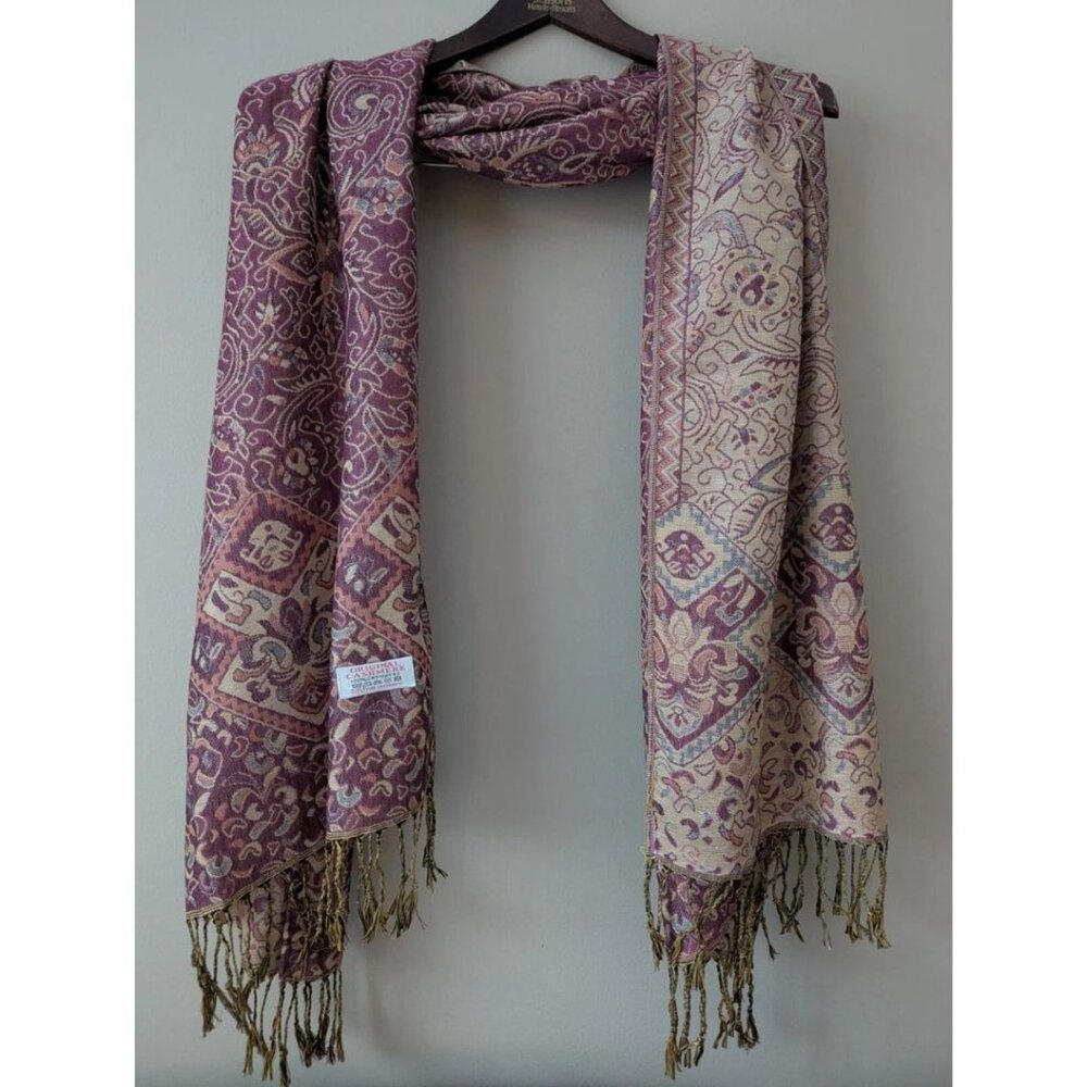 Large Jerusalem 100% Cashmere Scarf Shawl 76" x 28" Reddish-brown Beige Hue